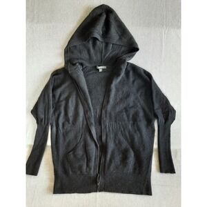 Saks Fifth Avenue Women XL Pure Cashmere Full ZipUp Hooded Black Jacket w Pocket